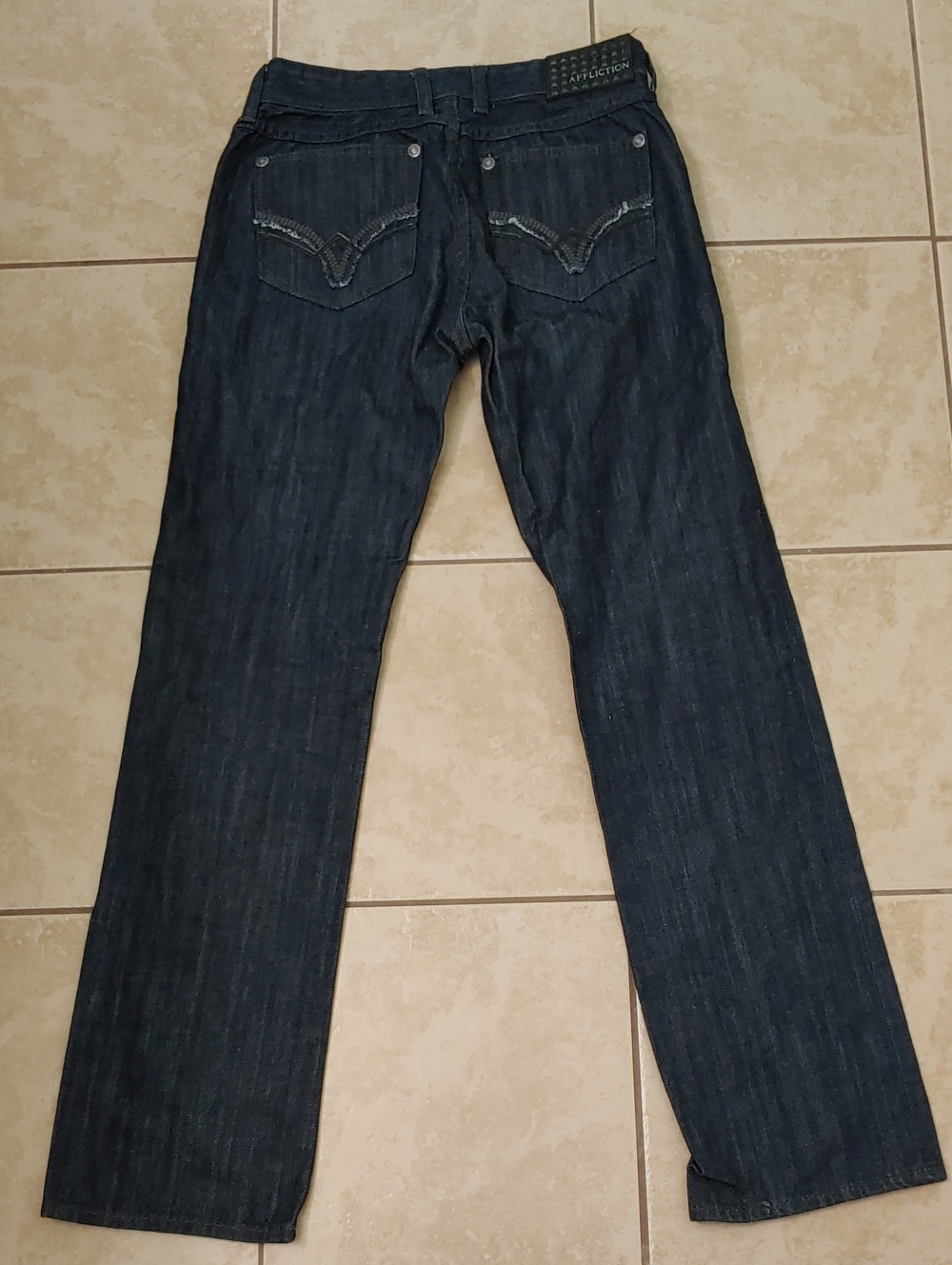 Affliction Y2K Ace Jeans Slim Straight Mens Embroidered Denim Studded Size 31x33